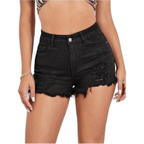 WDIRARA Women's High Waist Ripped Raw Hem Stretchy Denim Shorts with Pockets in Saudi Arabia
