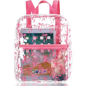 Aliceset Coquette Pink Bow Backpack Stadium Approved 12x6x12 Small Water Proof Pink Clear Backpack for Back to School Girl Women Stadium Events Concert Work Sport Event Travel