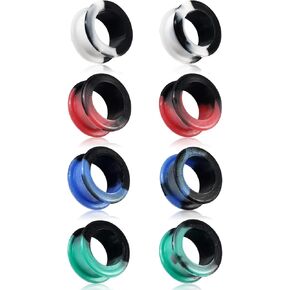 Stuppendux 4Pairs Hard Silicone Flexible Ear Skin Tunnels Plugs Expanders Gauges Hollow Body Piercing 2G-1'' 6-25MM