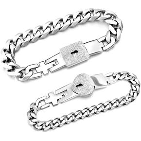 SONGCHANGJEWELRY Lock and Key Couples Bracelets - BFF Bracelets for 2 Lock and Key, Romantic Gift for Valentines Day, Birthday, Christmas, Wedding, Anniversary