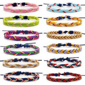 12 PCS Friendship Bracelet Hand-Woven Cotton and Linen Bracelet Adjustable Size 6-11 Inches Unisex(Wisdom)