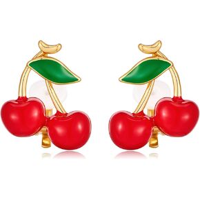 Strawberry Clip On Earrings for Women Red Cute Strawberry Cherry Clip On Earrings Summer Fruit Non Pierced Earring