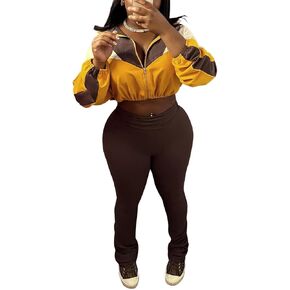 cu4eve Fall Two Piece Sets For Women 2024 Work Out Sets Gym Zip Up Cropped Jacket And Yoga Sweat Pants Track Suits