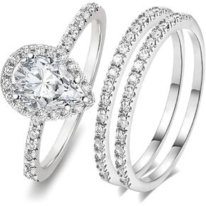 Bridal Ring Sets For Women 3ct 5A Cubic Zirconia Wedding Rings Teardrop Pear Oval Cut Halo Size 5-10