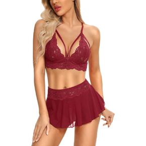 Genhoo Sexy Lingerie Sets for Women Naughty 3 Piece Lace Bralette, Mini Skirt with G-String Teddy Lingerie Babydoll Set in Kuwait