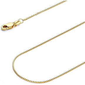 14k Yellow Gold Solid Box Link Chain 0.65mm Necklace with Lobster Claw Clasp, Jewelry Gift for Women or Men