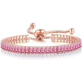 Rose Gold Inlaid Pink Diamond Tennis Bracelet with Adjustable Sliding Buckle for Women's Bling Bracelet