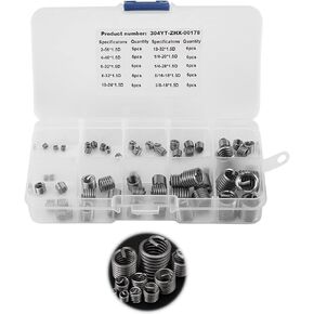 Heli Coils Kits SAE,3 8 Coarse Thead in,Fasteners 60Pcs 304 Stainless Steel Wire Screw Sleeve Thread Repair Insert Assortment Kit