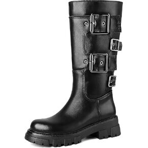 ErikenUrben Women's Knee High Riding Boots Chunky Heel Motorcycle Boots Round Toe