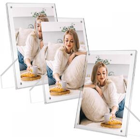 3 Pack Acrylic Picture Frames 5x7 Photo Frame Clear Magnetic Picture Frame With Stand for Home Office Horizontal or Vertical Display