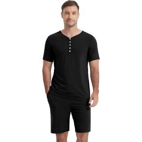 NACHILA Pajamas Sets for Men-Viscose Made from Bamboo, Short Sleeve Sleepwear Button Pjs with Shorts Soft Loungewear