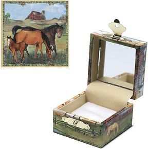 Treasure Chest & Kids Jewelry Box | Tiny Jewelry Chest With Mirror and Soft Satin Cushion | Horse Ranch Original Watercolor Art Design | Ideal for Storing Tiny Treasures