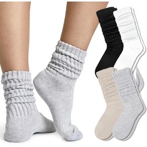 Scrunch Slouchy Crew Socks For Women Cotton Cushioned Athletic Mid Calf Rib Tube 80s Retro Socks Multipairs