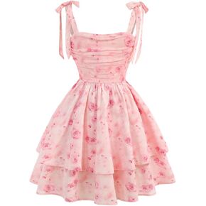 Floerns Girl's Floral Tie Shoulder Cami Dress Ruched Layered Ruffle Hem Short Dresses