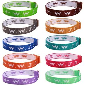 WWJD Bracelets Set, 10 Piece, Webbing What Would Jesus Do Bracelets Christian Handmade Colorful Adjustable Religious Woven Wristbands for Fundraisers