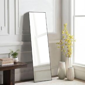 Olixis الطول المرآة 59 "x16" مع موقف لغرفة النوم مرآة الجسم الكاملة معلقة أو يميل للجدار مع سبيكة الألومنيوم أرضية رفيعة