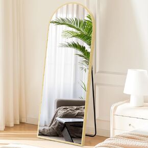 Sweetcrispy 64"x21" Arched Full Length Mirror - Standing or Leaning Full Body Mirror with Aluminum Alloy Thin Frame, Suitable for Bedroom or Cloakroom,Light Glod