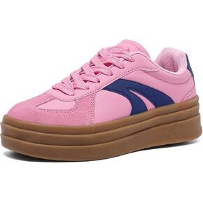 Women's Platform Retro Fashion Sneakers- Lace Detail Casual Walking Shoes-Gum Thick Sole Comfort Tennis Skate Shoes