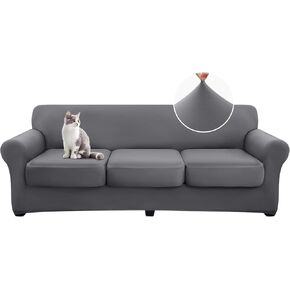 hyha 4 Pieces Couch Covers for 3 Cushion Couch, Sofa Covers Washable Soft Sofa Slipcovers, Stretch Couch Covers for Dogs, Furniture Protector with Elastic Straps (Sofa, Dark Gray)