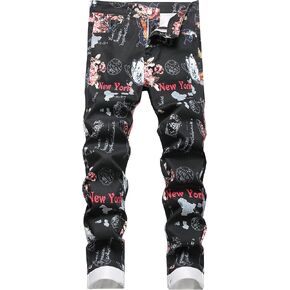 Enrica Men's Casual Printed Jeans Skinny Denim Pants