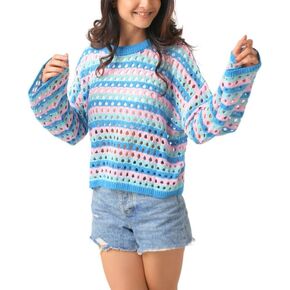 Novelle Hollow Out Crochet Tops for Women (Small Size) | Open Knit Sweater for Both Spring and Summer | Crew Neck, Full Sleeves, & Open Stitch Sweaters for Women | Pull Over Sweaters Womens Beige