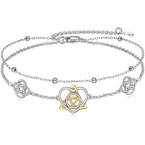 Layered Sterling Silver Bracelets Celtic Knots/Evil Eye/Butterfly/Heart/Stethoscope/Hamsa Hand of Fatima Charm Link Chain Layered Bracelet Jewelry Gifts for Women