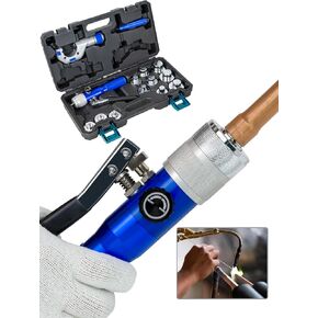AMZCNC Hydraulic Tube Expander Compact Swaging Tool Kit with Tube Cutter, Deburring Tool and 11 Expander Heads for 3/8 to 1-5/8 Inches Copper Pipes (3/8“~1-5/8")