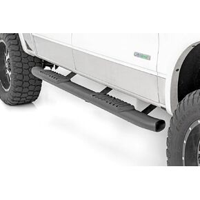 Rough Country Oval Nerf Steps for Ford F-150 (2009-2014) Crew Cab - OEM Style Rails with Built-in Side Steps