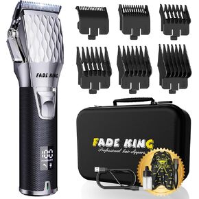 FADEKING® Professional Hair Clippers for Men - Cordless Hair Clippers, LCD Display Barber Clippers for Hair Cutting & Mens Grooming with Travel Case (Gold+Bronze)