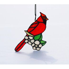 BOXCASA Peeking Cardinals Stained Glass Window Hangings,Cardinal Craft Ornament,Birds Decoration Gifts for Mother,3×4;2.5×4 Inch
