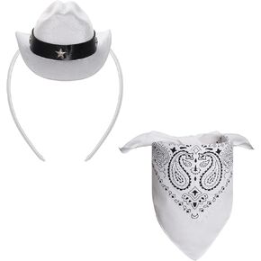 Cowboy Hat Cowgirl Mini Hat Headbands with Bandana for Women Halloween Birthday Western Party