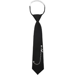 Black Ties For Women Men, Punk Metal Chain Adjustable Pre-Tied Necktie for Uniform School Wedding Party Birthday