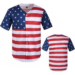 Vivimeng American Flag Shirt USA Baseball Jersey for Men 4th of July USA Shirt Men Short Sleeve Button Jersey