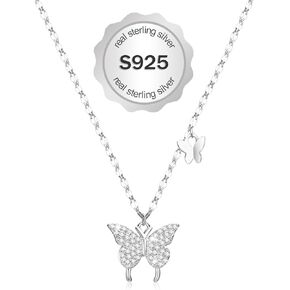 Butterfly Necklace for Women, 925 Sterling Silver Dainty Double Butterfly Pendant Necklace with Cubic Zirconia, Cute Choker Necklaces Jewelry Gifts for Women Mom Friends Grandma
