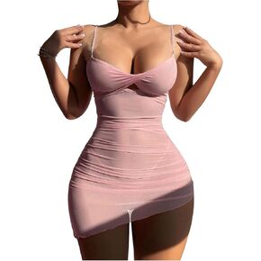 SOLY HUX Lingerie for Women Sheer Mesh Babydoll Nightdress with Thongs Nightgown Sleepwear