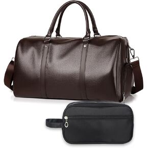 Carry On Travel Duffle Bag, Leather Overnight Bag with Toiletry Bag & Shoe Compartment, Dry & Wet Separated Sports Duffel Bag for Men, Black