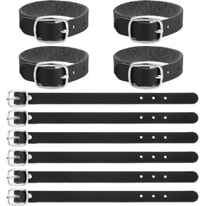 10 Pack PU Leather Luggage Labels - 8x1/2 Inch Black Leather Luggage Tag Loops with Metal Buckle for Suitcase, Briefcase, Backpacks and Travel Hanging