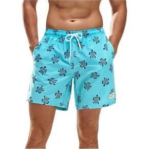 Floerns Men's Turtle Print Swim Trunk Mesh Lining Quick Dry Bathing Suit Board Shorts