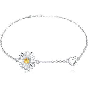 APOTIE Sterling Silver Daisy Flower Bracelet Adjustable SunflowerJewelry Gifts for Women Birthday (Bracelet)