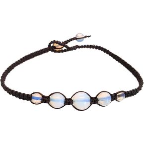 Infinityee888 Opal Moonstone Anklet Bracelet Macrame Braided woven wax cord adjustable Anklet for Men, Women, teen -NYAKOP1