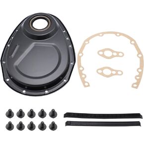 1 Set Chrome YUCHENSHLP Timing Chain Cover Kit CNC Aluminum Alloy Chrome SBC Gasket Seal Bolts Set Fits for Small Block Chevy 265 283 327 350 383 400