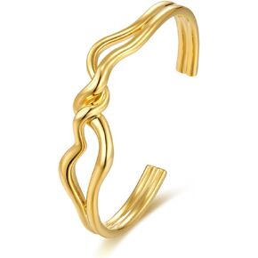 Gold Chunky Infinity Statement FULLY ADJUSTABLE Cuff Bangle for Women by SNGIA, Medium Stackable Handmade Trendy Jewelry Gifts, Twisted Spiral Polished Beachy Vacation Fashion Knot Bow Bracelet Accessories, Vintage Link Cross Wire Thick Bohemian Nickle Fr