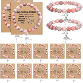 12 Sets Dance Bracelet Dance Recital Gift for Women Dancer Team Natural Stone Beaded Bracelet with Inspirational Card