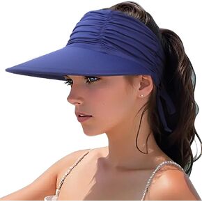 DRESHOW Women Visor Sun Hat Wide Brim Hat Adjustable Foldable Ponytail Beach Hat Summer UV Protection Outdoor Cap UPF 50+