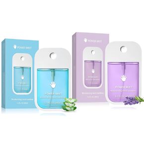 2pcs Power Mist Hand Sanitizer Spray, Portable Power Mist Hydrating Hand Sanitizers Spray Travel Size, Pocket Hand Sanitizer Multi-Flavor Cleanses Your Hands (Blue & Purple)