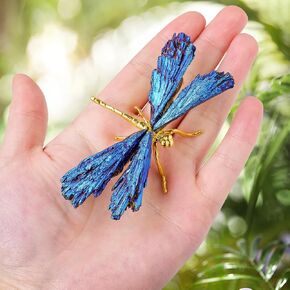 Dragonfly Statue Natural Electroplated Blue Tourmaline Dragonfly Decor Collection Natural Home Decor Healing Crystals Dragonfly Gift for Women (Silver Colorful Dragonfly-S, Small Size)