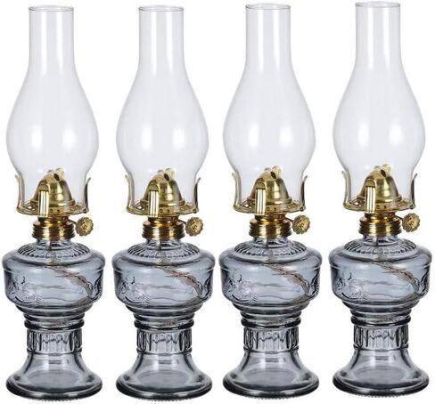 4 Pieces Rustic Oil Lamp Lantern Vintage Glass Kerosene Lamp 12.5'' Antique Chamber Oil Lamps for Indoor Use Home Decor Classic Clear Old Hurricane Lamp for Emergency Lighting in Saudi Arabia