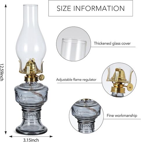 4 Pieces Rustic Oil Lamp Lantern Vintage Glass Kerosene Lamp 12.5'' Antique Chamber Oil Lamps for Indoor Use Home Decor Classic Clear Old Hurricane Lamp for Emergency Lighting in Saudi Arabia