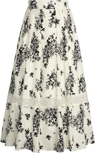 Belle Poque Women's High Waist Floral A-Line Midi Skirt - Flowy Summer Skirts with Pockets, Casual & Trendy in Saudi Arabia