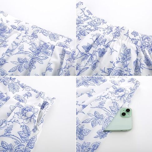 Belle Poque Women's High Waist Floral A-Line Midi Skirt - Flowy Summer Skirts with Pockets, Casual & Trendy in Saudi Arabia